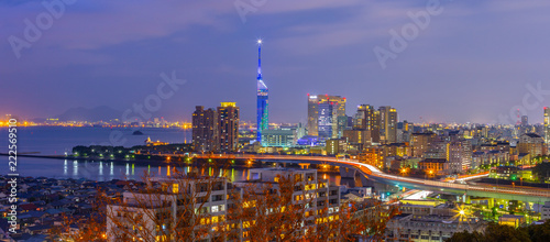 Quadro su tela Panorama view of Hakata cityscape skyline in Fukuoka, Japan