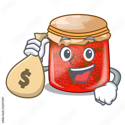 With money bag character homemade strawberry marmalade in the jar