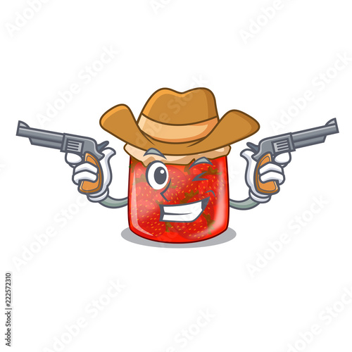 Cowboy character homemade strawberry marmalade in the jar