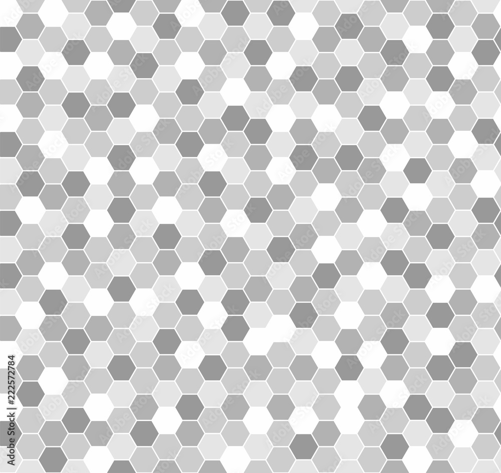 White and gray hexagonal abstract background. Seamless mosaic vector pattern. Grunge overlay texture random lines. Vector illustration