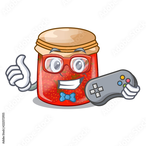 Gamer fresh tasty strawberry jam on mascot