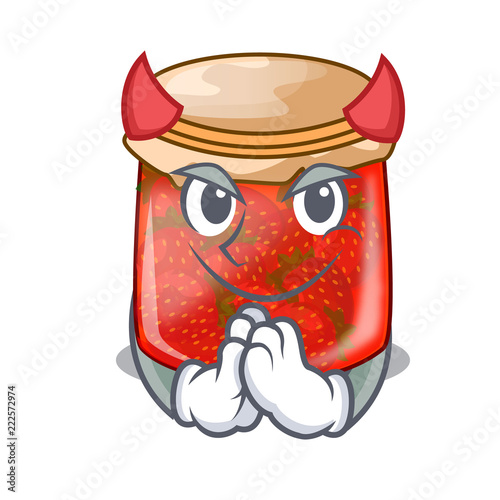 Devil fresh tasty strawberry jam on mascot
