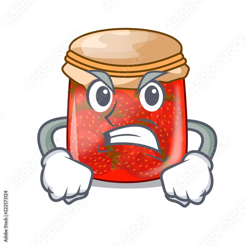 Angry fresh tasty strawberry jam on mascot