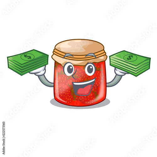 With money fresh tasty strawberry jam on mascot