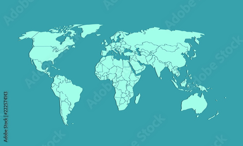 A blue world map of different countries vector illustration