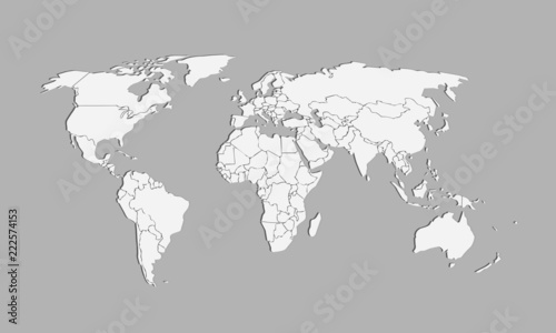 A white world atlas of different countries on gray background vector illustration