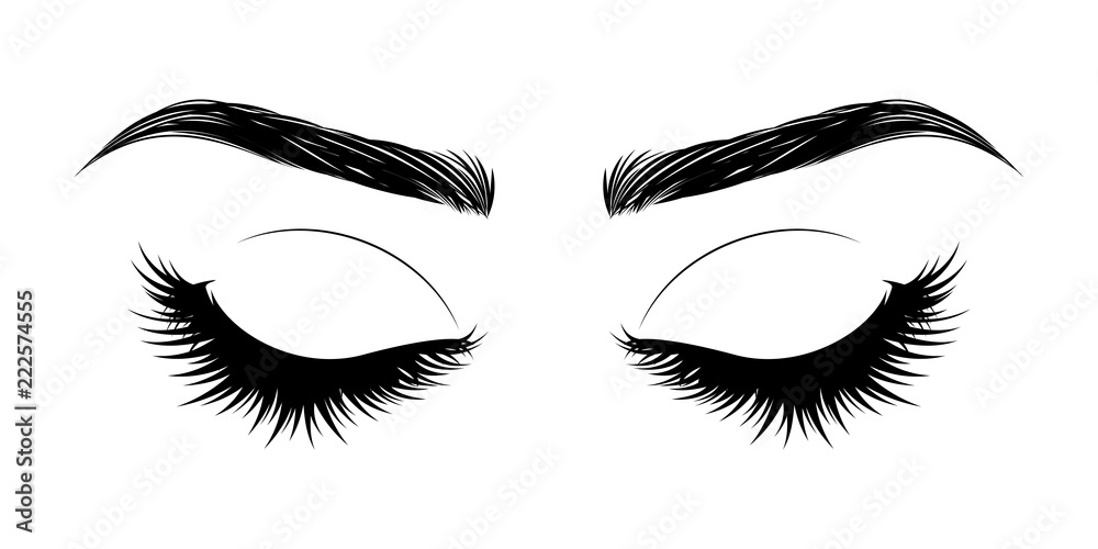 Closed eye with long eyelashes and brows