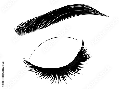 Closed eye with long eyelashes and brows