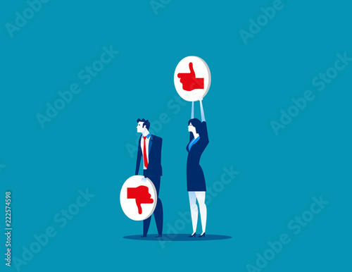 Businessman holding a sign. Concept business approval vector illustration. Flat cartoon, Character style design.