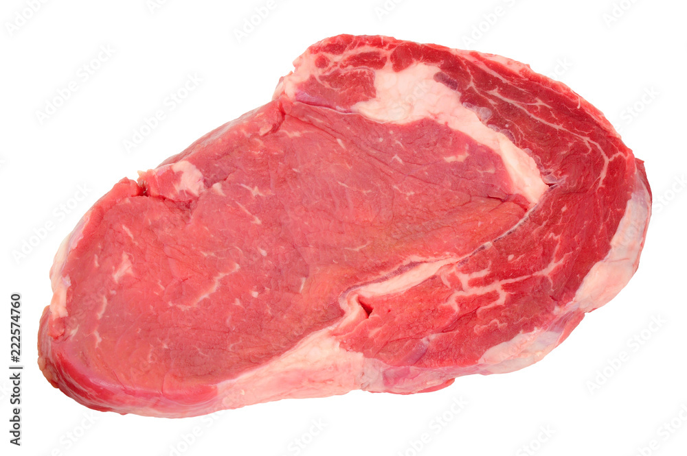 Fresh raw rib eye beef steak isolated on a white background