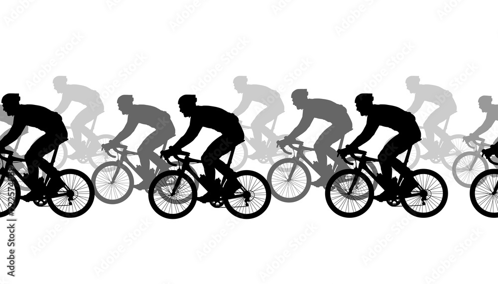 Obraz premium Seamless pattern. Cyclists silhouettes, competition.