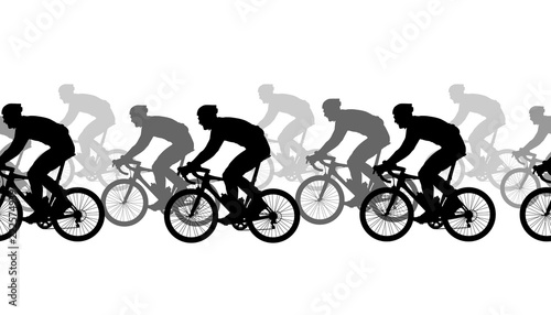 Seamless pattern. Cyclists silhouettes, competition.