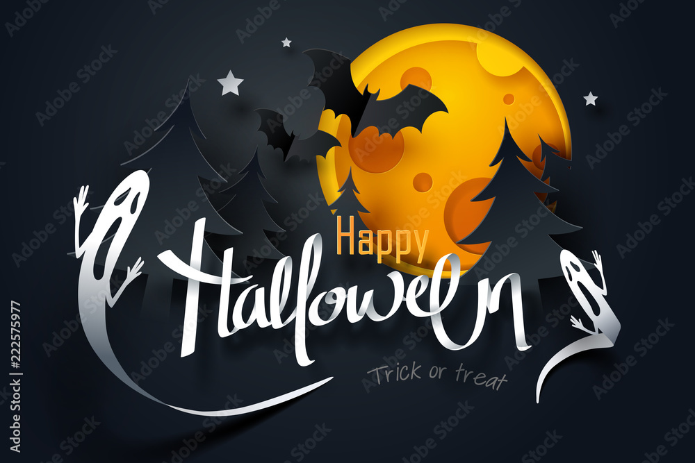 Paper art of happy Halloween