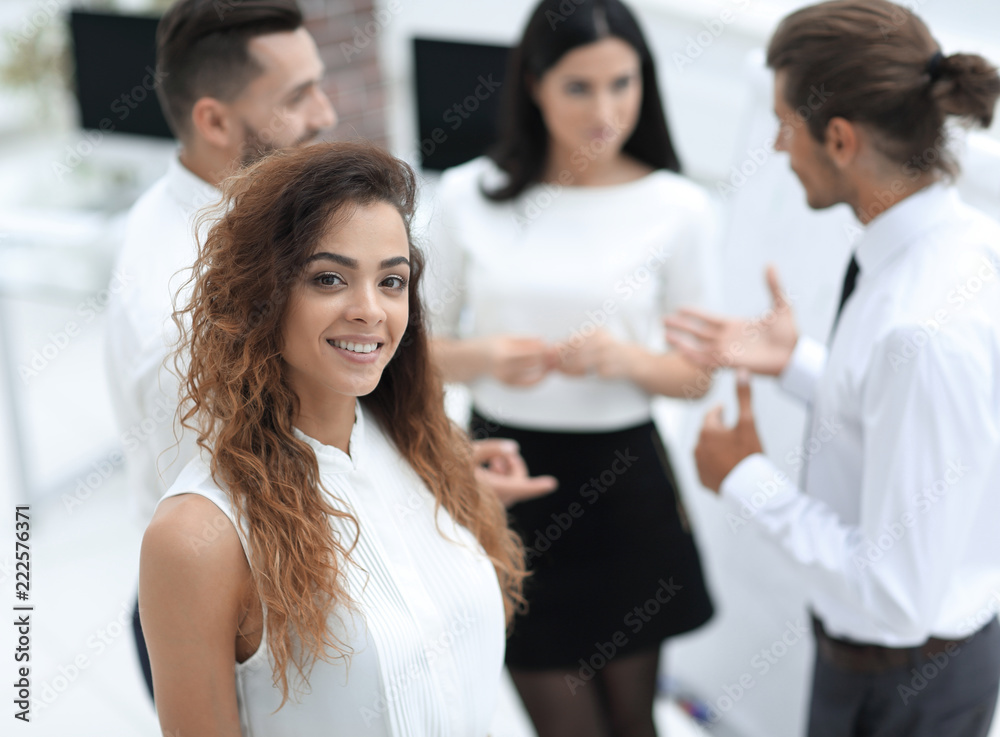 Executive business woman with colleagues. Executive business woman with colleagues.