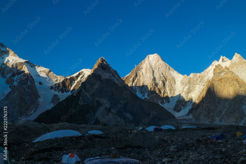 Obraz premium Gasherbrum 4 mountain peak at K2 trekking route along the way to Concordia camp, K2 Base Camp trek, Pakistan
