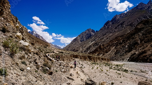 Trekking along in the Karakorum Mountains in Northern Pakistan, Landscape of K2 trekking trail in Karakoram range, Baltistan, Pakistan