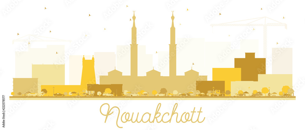 Nouakchott Mauritania Skyline Golden Silhouette.