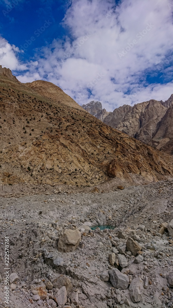 Landscape of K2 trekking trail in Karakoram range, Trekking along in the Karakorum Mountains in Northern Pakistan