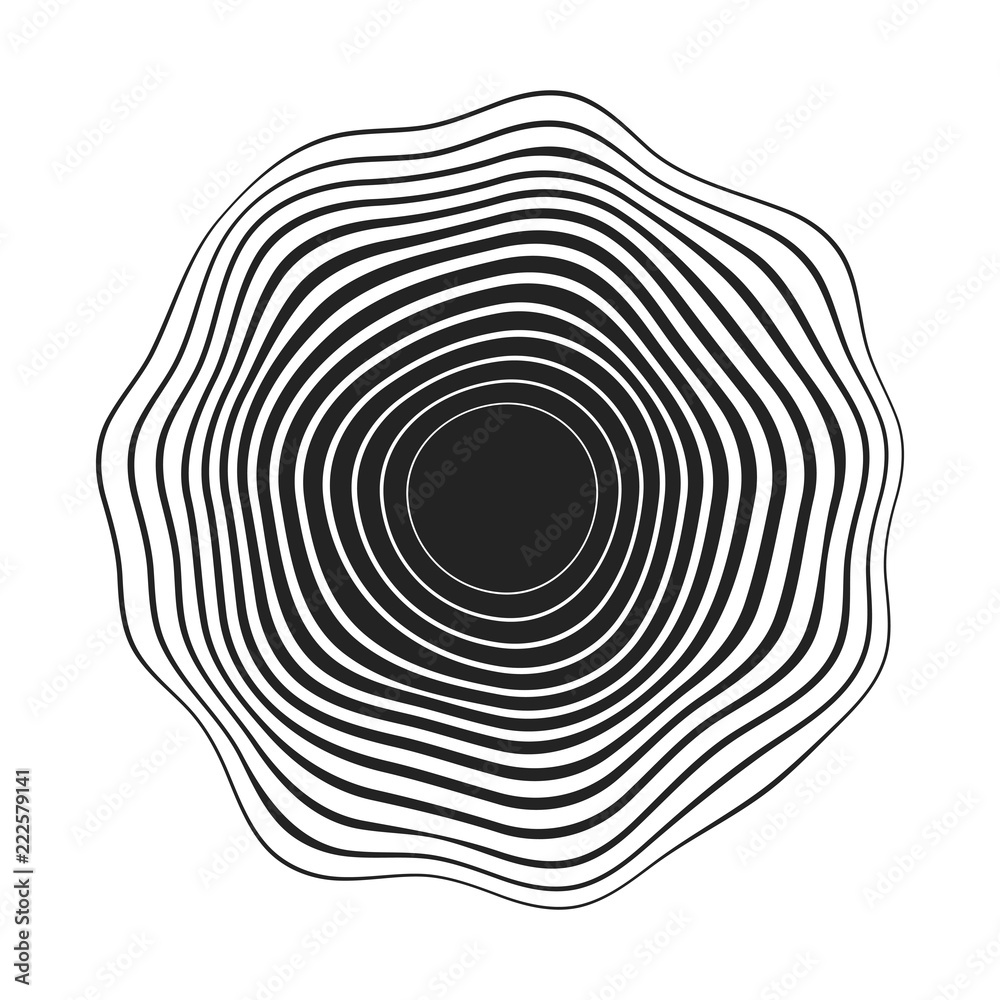 black concentric wavy lines that makes a rounded abstract organic shape - obrazy, fototapety, plakaty 