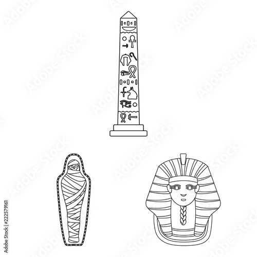 Ancient Egypt outline icons in set collection for design. The reign of Pharaoh vector symbol stock web illustration.