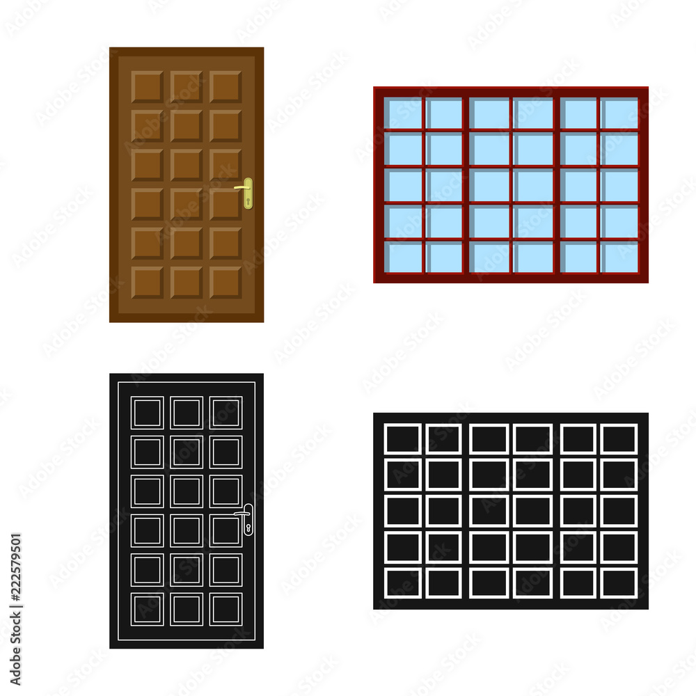 Isolated object of door and front logo. Collection of door and wooden stock symbol for web. Isolated object of door and front logo. Collection of door and wooden stock symbol for web.