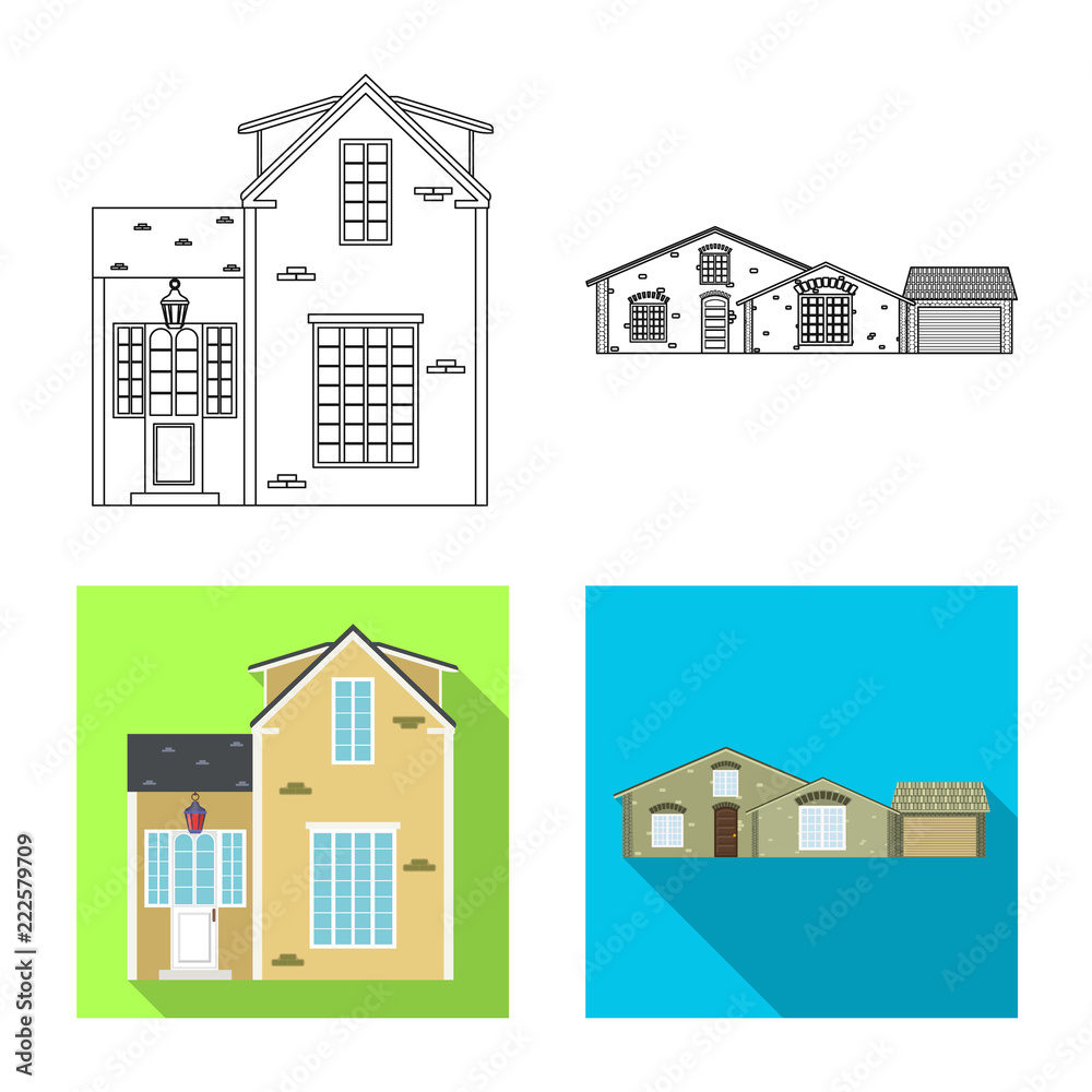 Fototapeta premium Isolated object of building and front icon. Set of building and roof stock vector illustration.