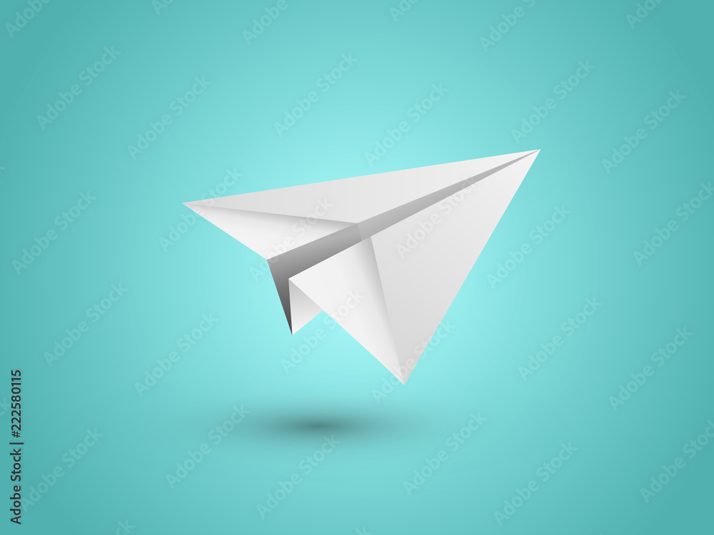 A white simple folded paper plane flying icon on light blue background vector illustration A white simple folded paper plane flying icon on light blue background vector illustration