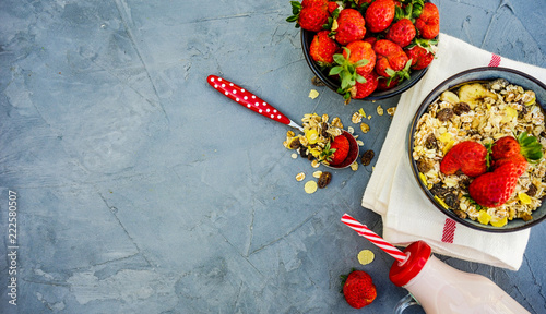 Summer breakast with strawberries photo