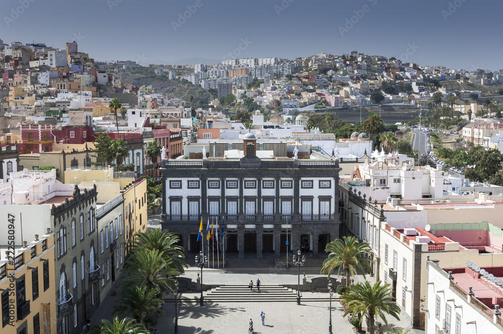 Views of the city of Las Palmas de Gran Canaria, Canary Islands, Spain, from the belltower of the Cathedral of Santa Ana, in Las Palmas, Canary Islands, Spain, on February 17, 2017.