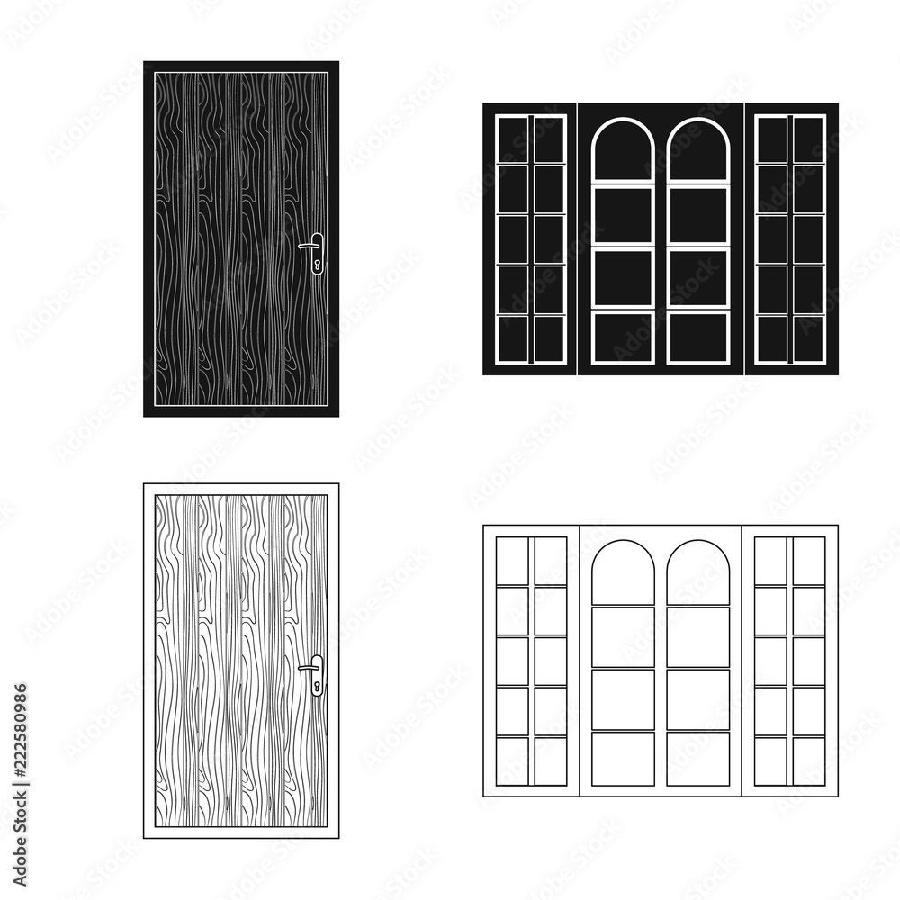 Vector illustration of door and front sign. Set of door and wooden stock symbol for web. Vector illustration of door and front sign. Set of door and wooden stock symbol for web.