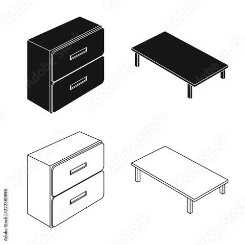 Vector illustration of bedroom and room icon. Set of bedroom and furniture vector icon for stock.