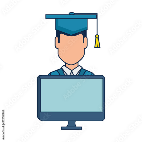 student graduation with computer