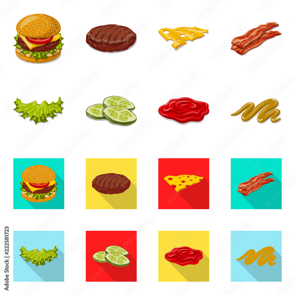 Vector illustration of burger and sandwich icon. Collection of burger and slice vector icon for stock.