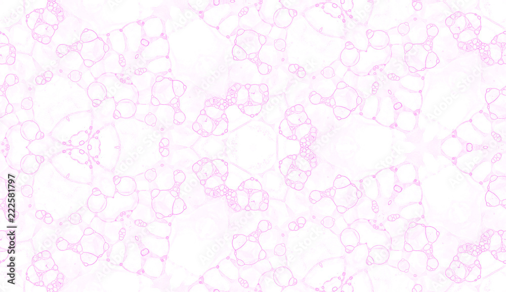 Pink seamless pattern. Amazing delicate soap bubbles. Lace hand drawn textile ornament. Kaleidoscope