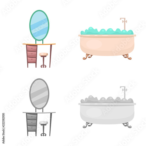 Vector illustration of furniture and apartment icon. Set of furniture and home vector icon for stock.
