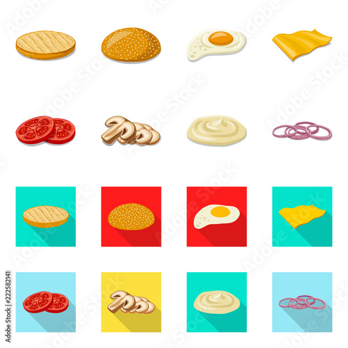 Vector illustration of burger and sandwich icon. Set of burger and slice vector icon for stock.