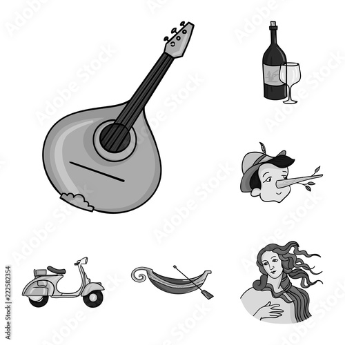 Country Italy monochrome icons in set collection for design. Italy and landmark vector symbol stock web illustration.