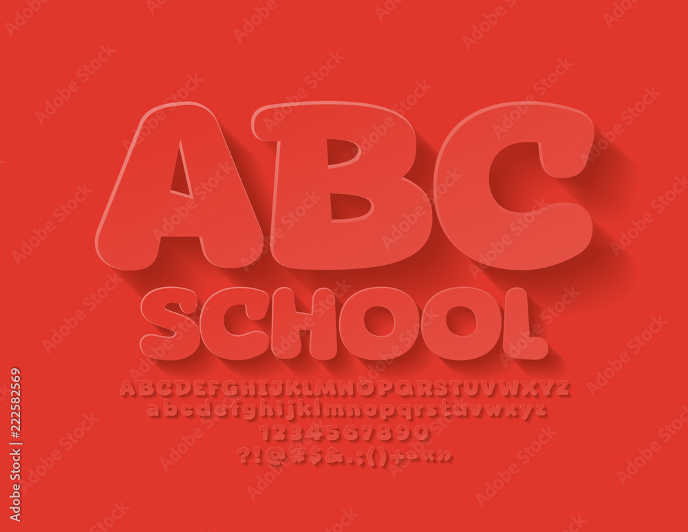 Vector red Kids School Alphabet Letters set. Playful Children Font