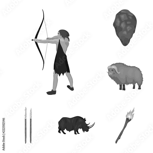 Life in the Stone Age monochrome icons in set collection for design. Ancient people vector symbol stock web illustration.