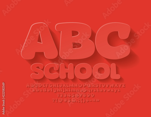 Vector red Kids School Alphabet Letters set. Playful Children Font