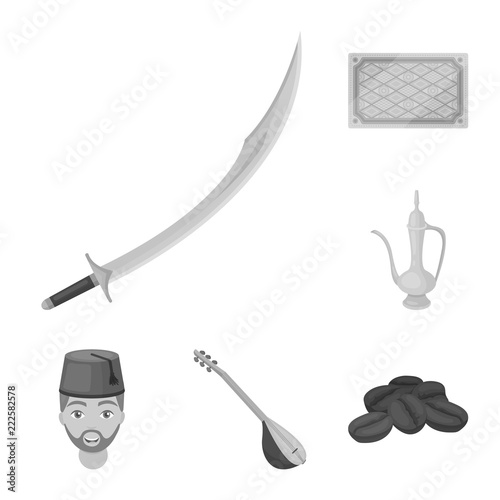 Turkey country monochrome icons in set collection for design.Travel and attractions vector symbol stock web illustration.