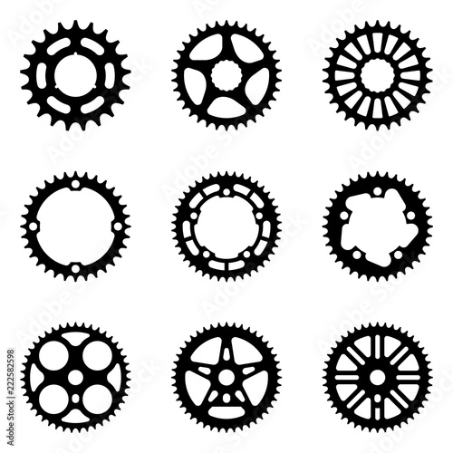 Sprocket wheel. Bicycle parts. Silhouette vector photo