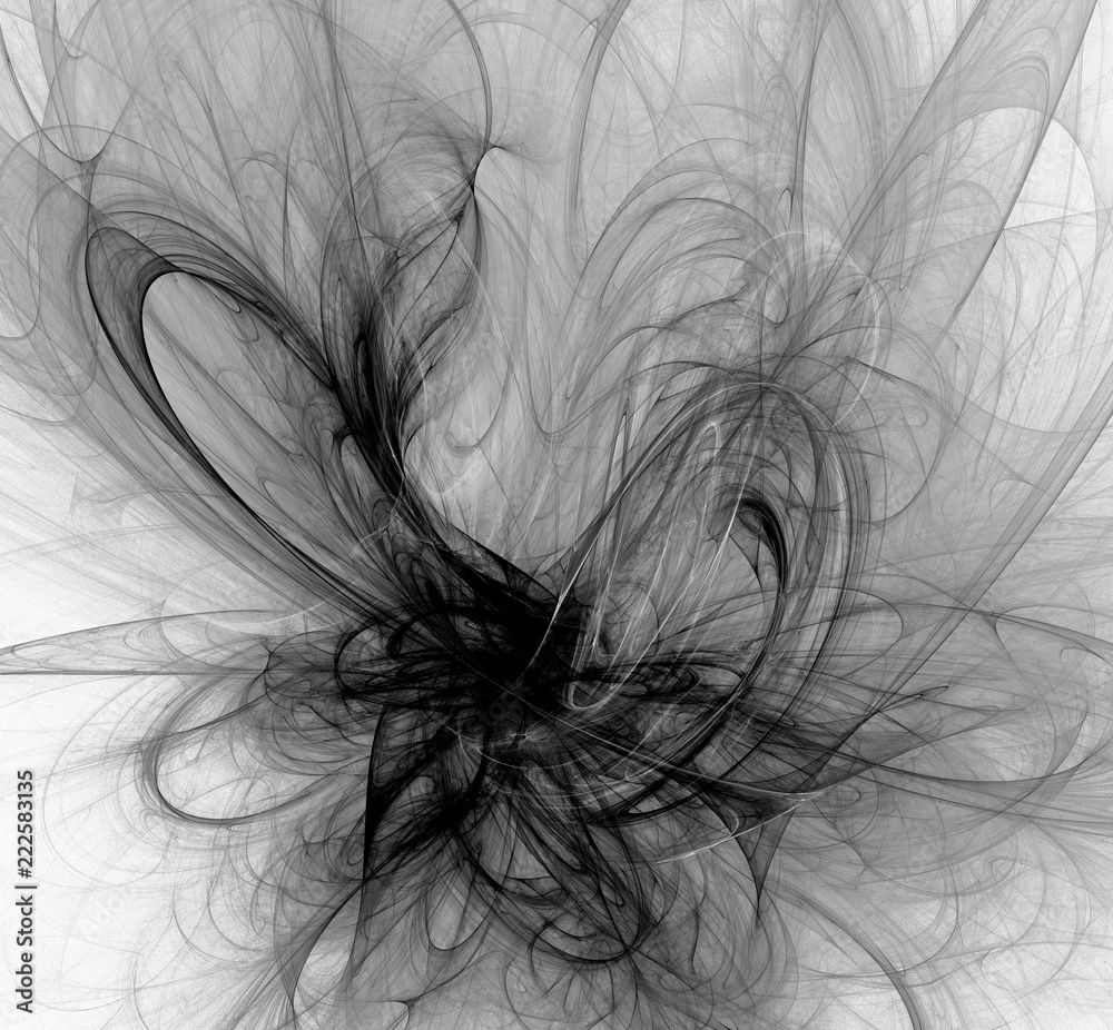 Obraz premium Abstract black and white fractal on white background. Fantasy fractal texture. Digital art. 3D rendering. Computer generated image.