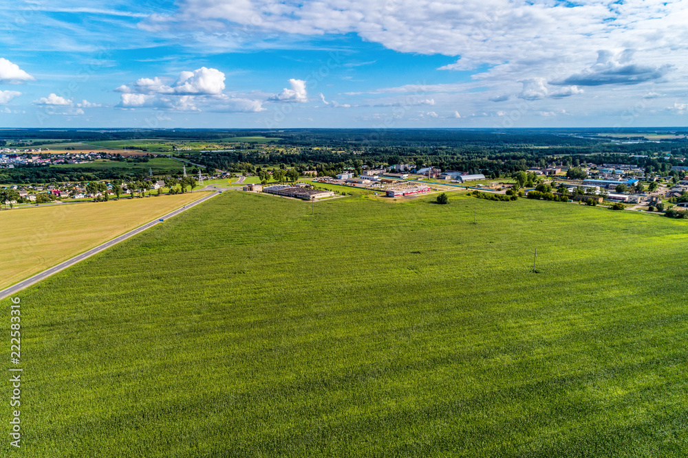 Naklejka premium Green agricultural field. View from a great height