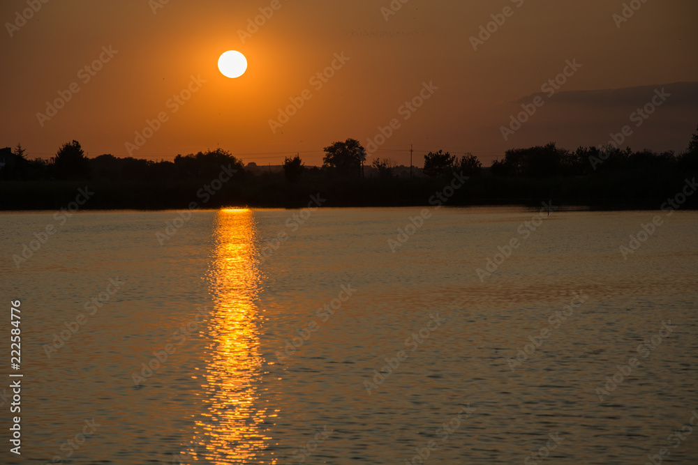 Orange sunset on the lake Orange sunset on the lake