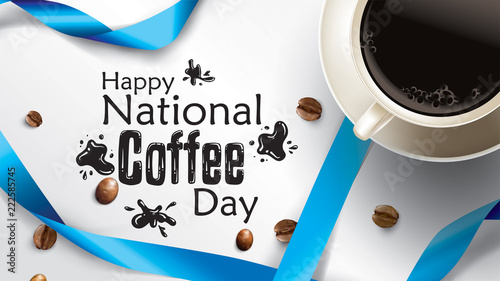 Vector illustration of happy International or national Coffee Day with hand lettering. Suitable for greeting card, poster and banner. mobile background