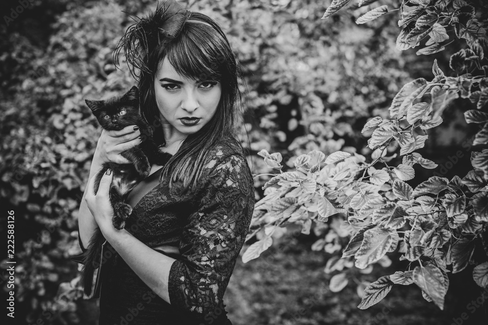 Elegant, charming, shy, playful, flirty, dangerous, mysterious, scary female beauty. Close up portrait of gorgeous happy brunette fairy enchantress, covering her eyes, hot figure, body Elegant, charming, shy, playful, flirty, dangerous, mysterious, scary female beauty. Close up portrait of gorgeous happy brunette fairy enchantress, covering her eyes, hot figure, body