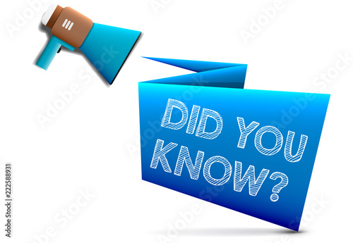 Hand holding megaphone with Did You Know text. Hand holding megaphone with open space for your text.