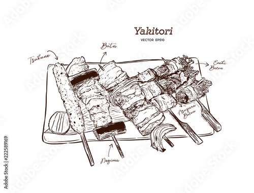 Japanese Yakitori Skewers Illustration of a design vintage