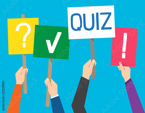 Hand holding banner with quiz text